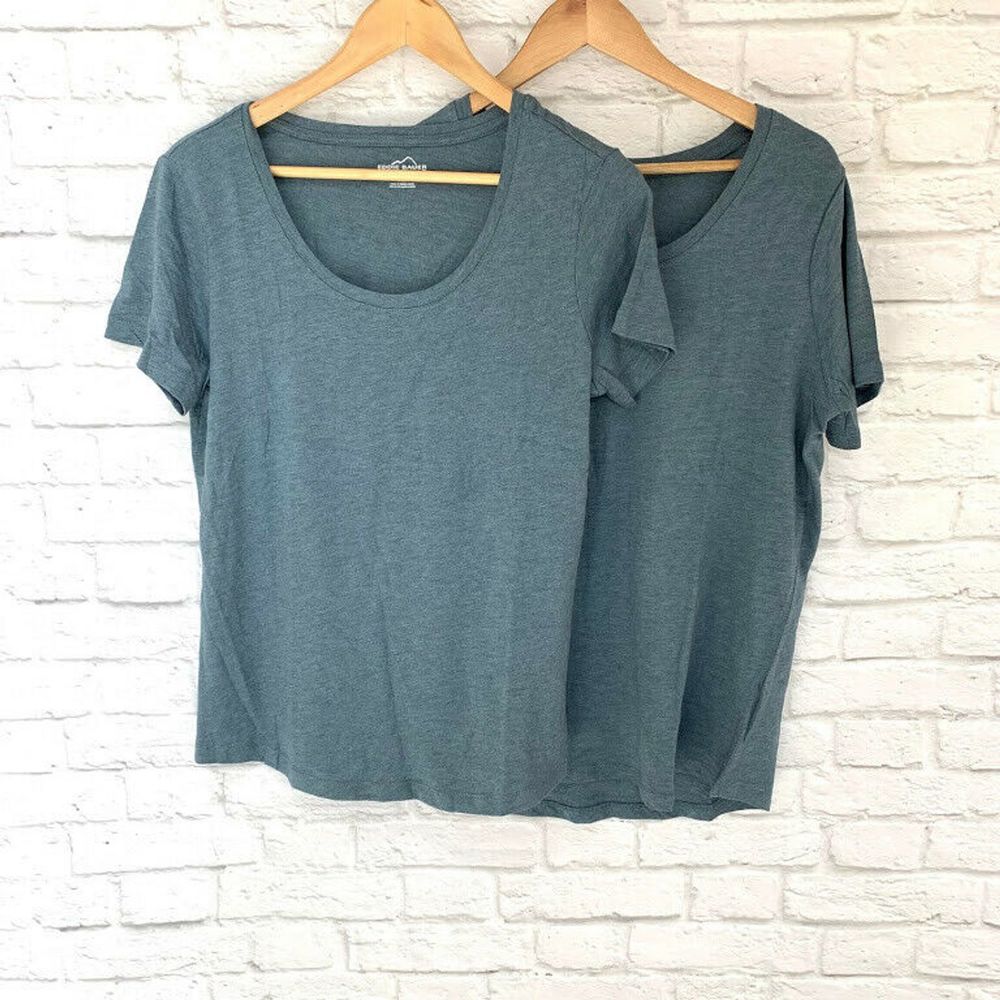 2 Eddie Bauer Womens Scoop Neck T-Shirt Blue/Gray